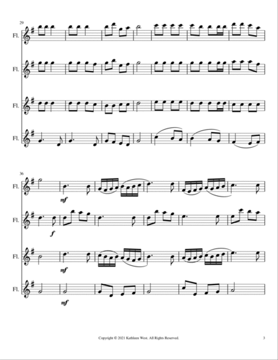 Jingle Bells for Flute Quartet Flute Quartet scores gallery preview page 3