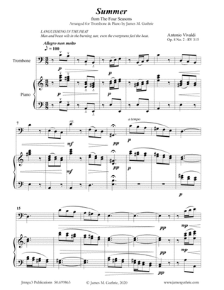 Vivaldi: Summer from the Four Seasons for Trombone & Piano