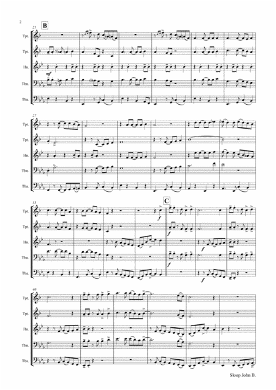 Sloop John B. - Caribian Folk Song - Brass Quintet Brass Quintet scores gallery preview page 2