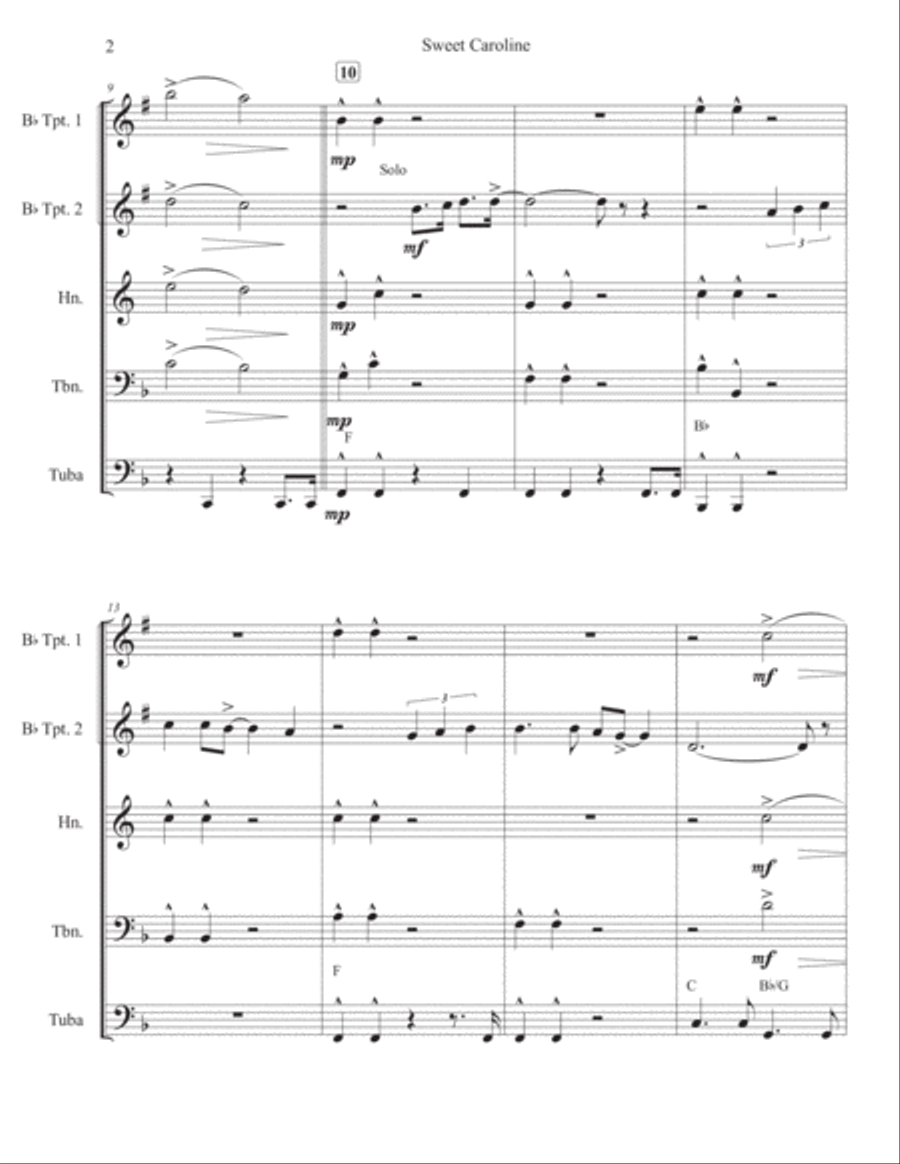 Sweet Caroline Sweet Caroline Brass Ensemble scores gallery preview page 2