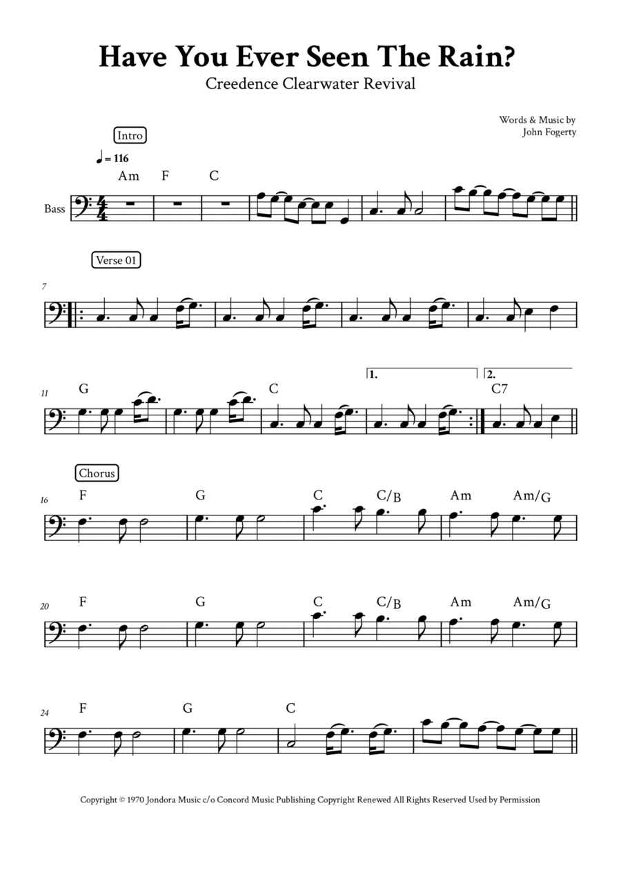 Have You Ever Seen The Rain? Bass Guitar scores gallery preview page 1