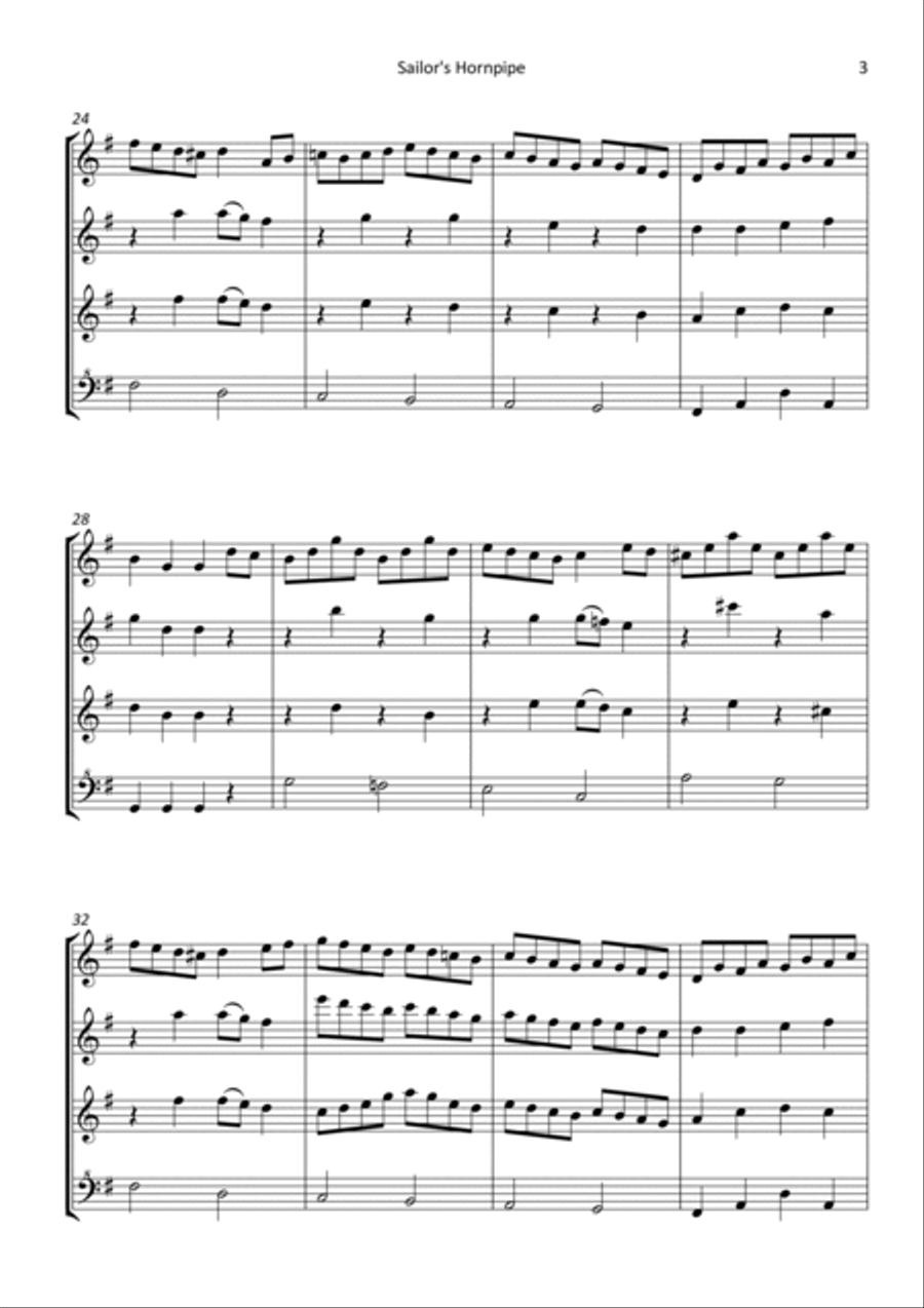 Sailor's Hornpipe - arranged for recorder quartet Woodwind Quartet scores gallery preview page 3