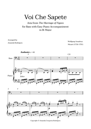 Voi Che Sapete from "The Marriage of Figaro" - Easy Bass and Piano Aria Duet with Chords in Bb Major