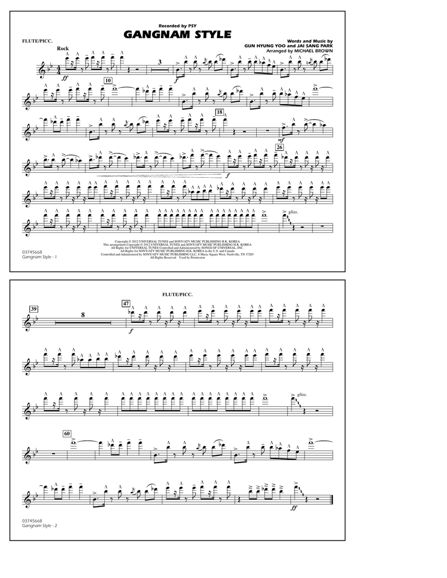 Gangnam Style - Flute/Piccolo Marching Band scores gallery preview page 1