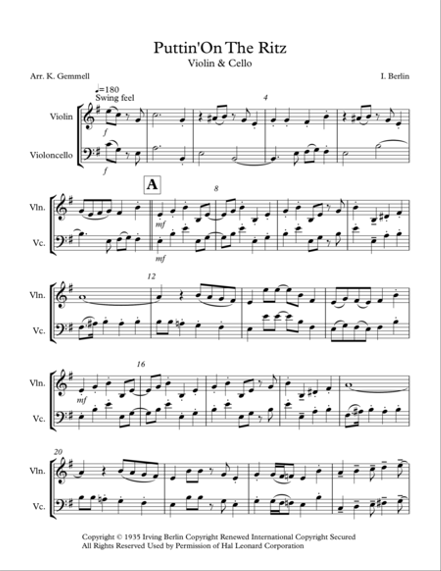 Puttin' On The Ritz String Duet scores gallery preview page 1
