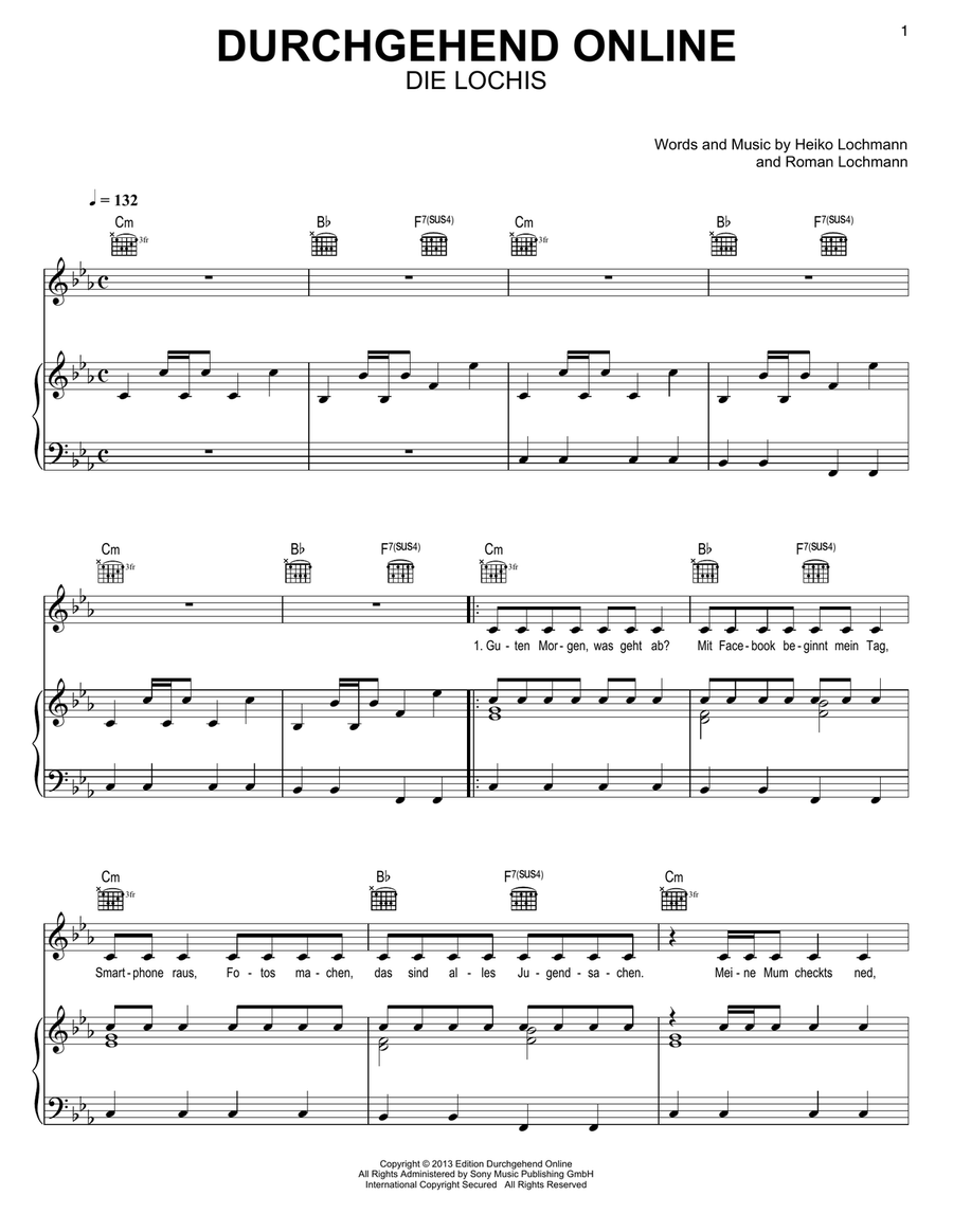 Durchgehend Online Piano, Vocal, Guitar scores gallery preview page 1