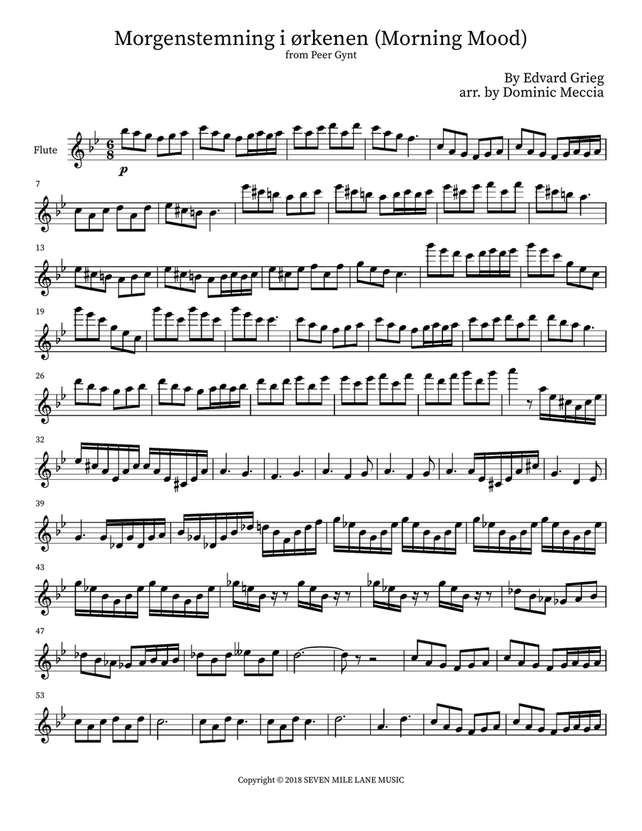 Morgenstemning (morning Mood) Flute Solo scores gallery preview page 1