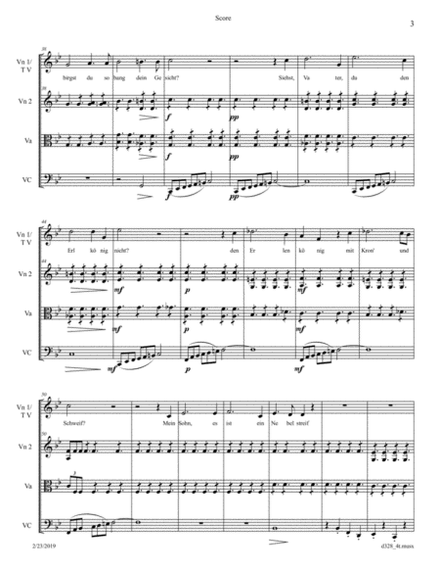 Schubert: Erlkönig (D 328) Arranged for String Quartet. Option: replace Violin 1 with Tenor Voice image number null