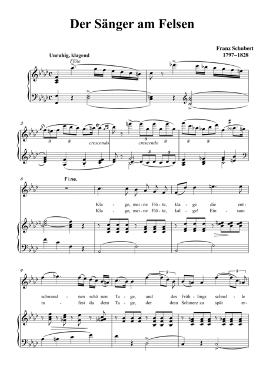 Schubert-Der Sänger am Felsen in bA for Vocal and Piano Voice scores gallery preview page 2