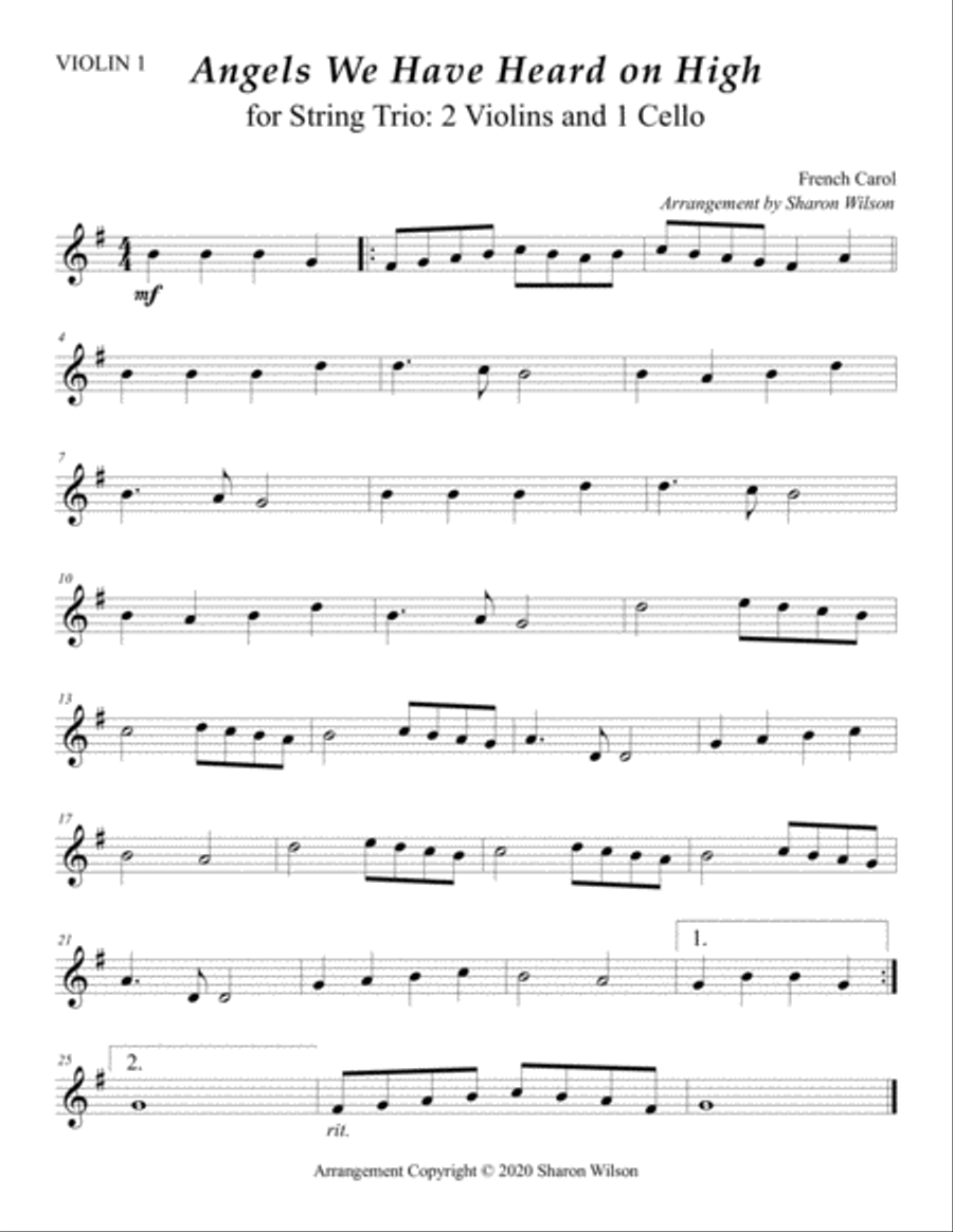 Angels We Have Heard on High (for String Trio – 2 Violins and 1 Cello) String Trio scores gallery preview page 2