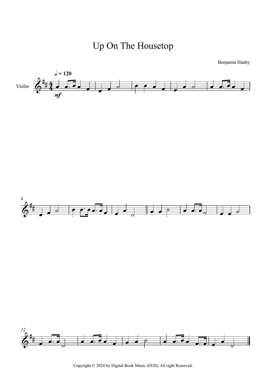 Up On The Housetop - Benjamin Hanby (Violin) Violin Solo scores gallery preview page 1