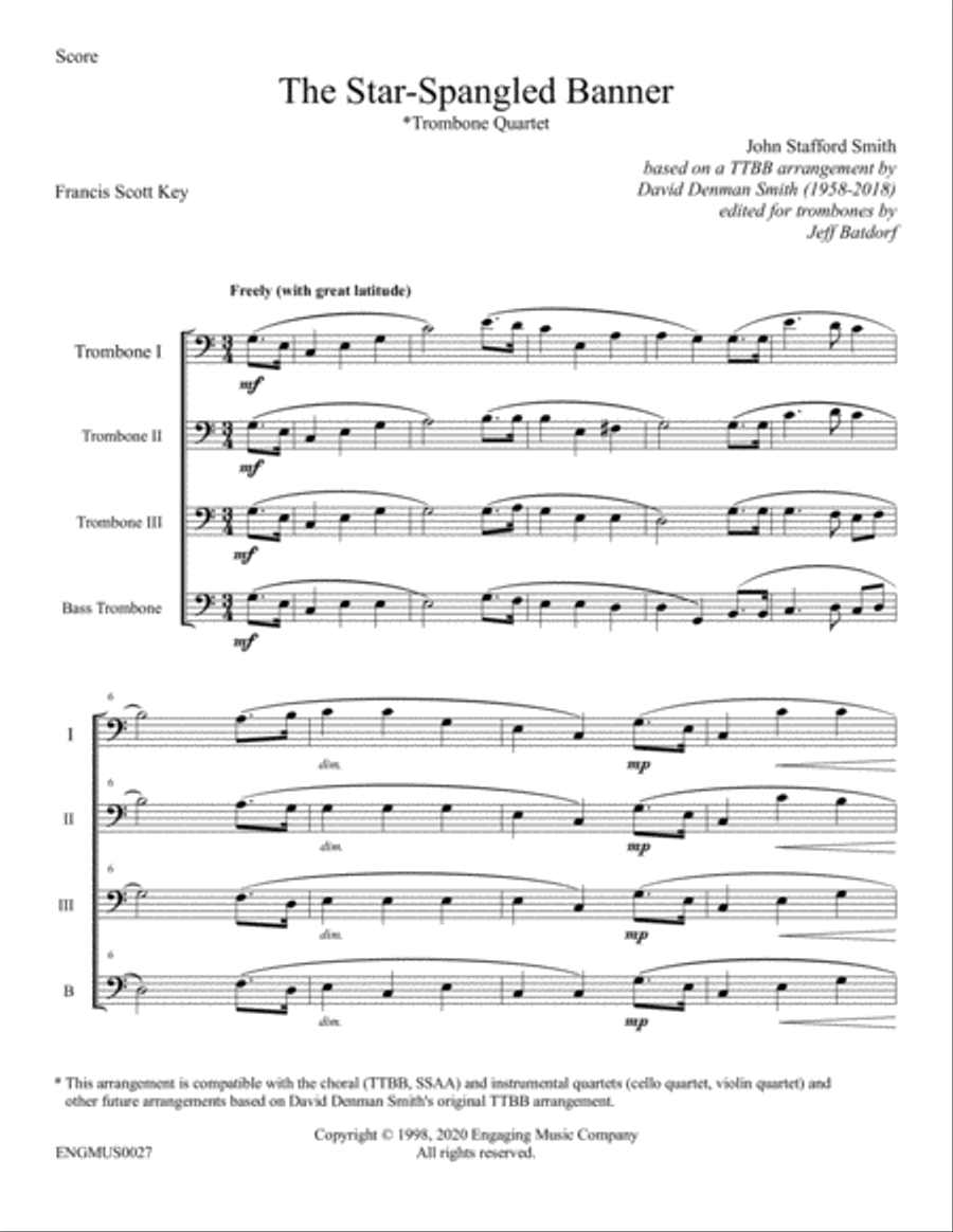 The Star-Spangled Banner (Trombone Quartet) Trombone Quartet scores gallery preview page 2