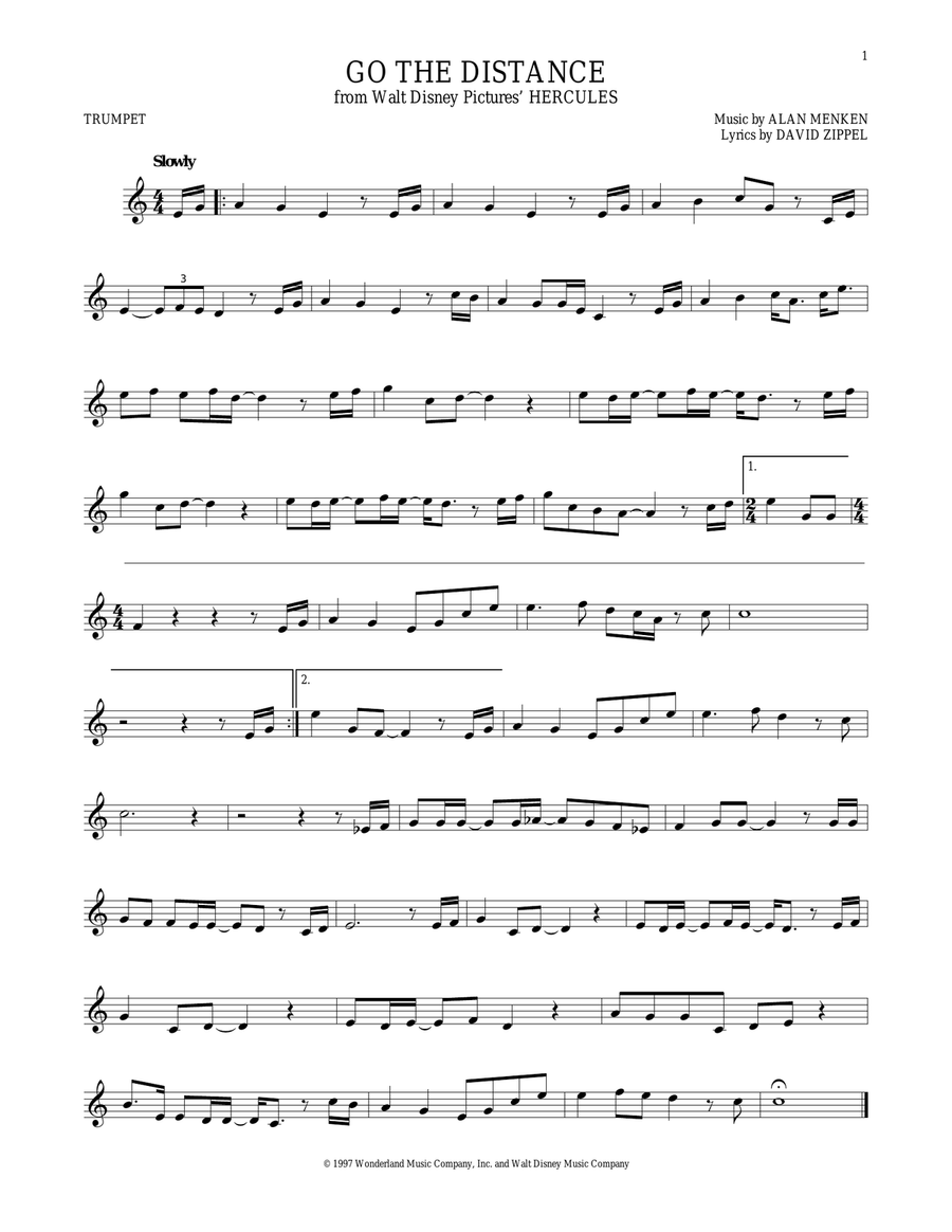 Go The Distance (from Hercules) Trumpet Solo scores gallery preview page 1