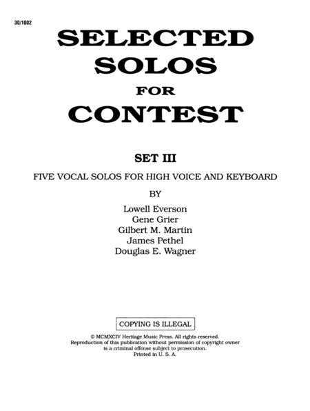 Selected Solos for Contest, Set III - High Voice