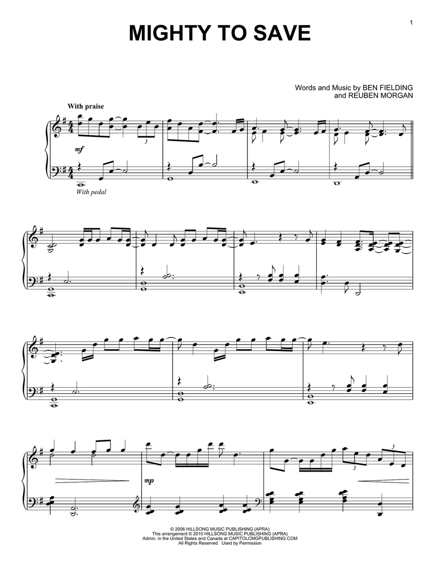 Mighty To Save Piano Solo scores gallery preview page 1