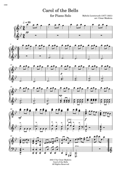 Carol Of The Bells - Piano Solo (Full Score) image number null