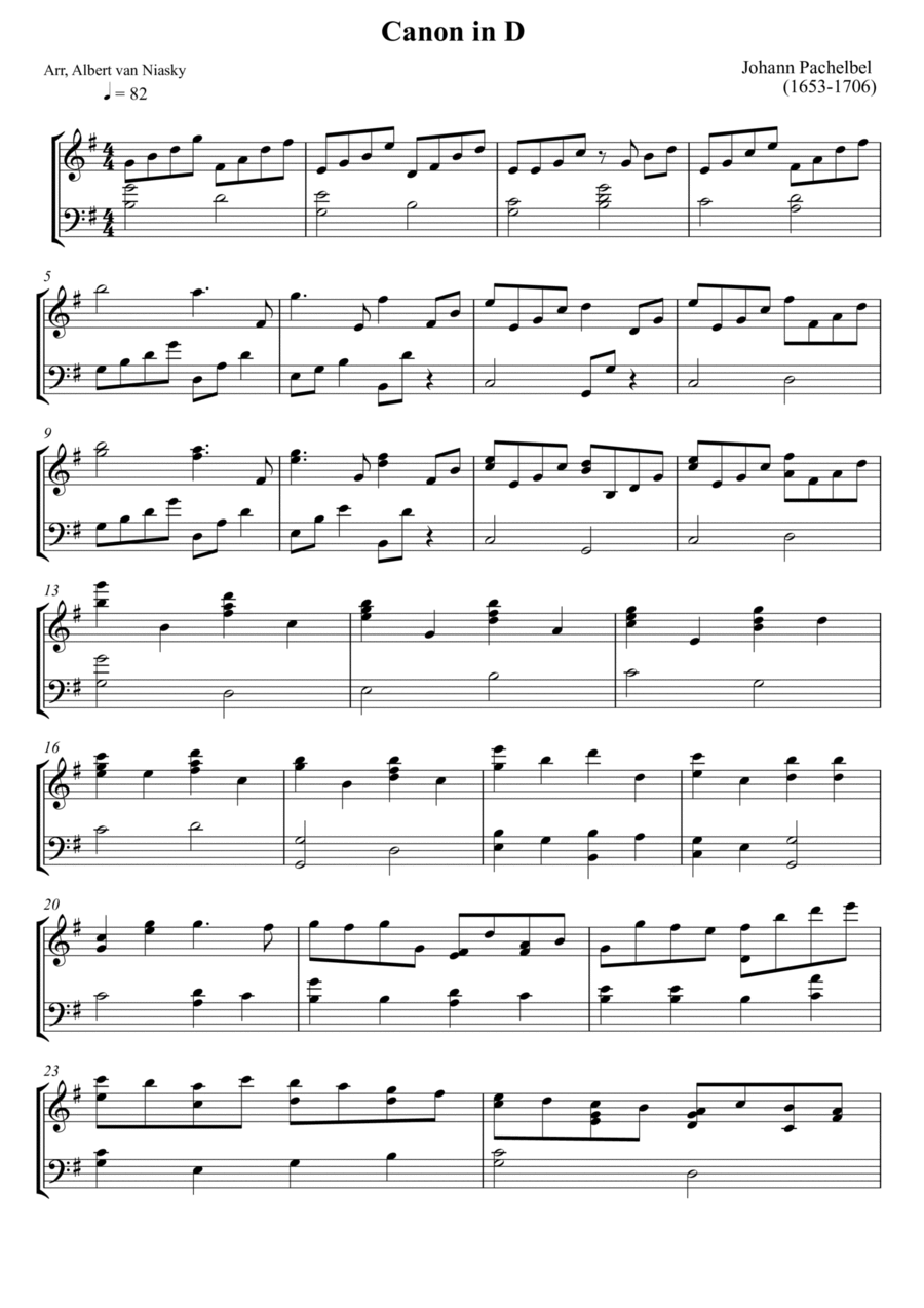 Johann Pachelbel - Canon in D - G major key Small Ensemble scores gallery preview page 1