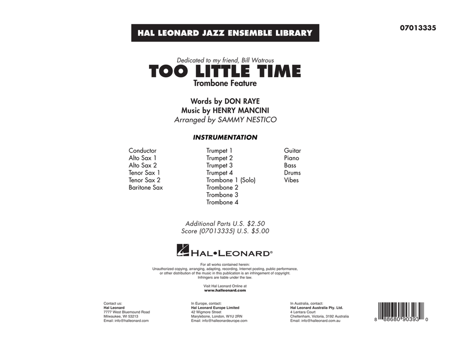 Too Little Time (arr. Sammy Nestico) - Conductor Score (Full Score) - Conductor Score (Full Score)