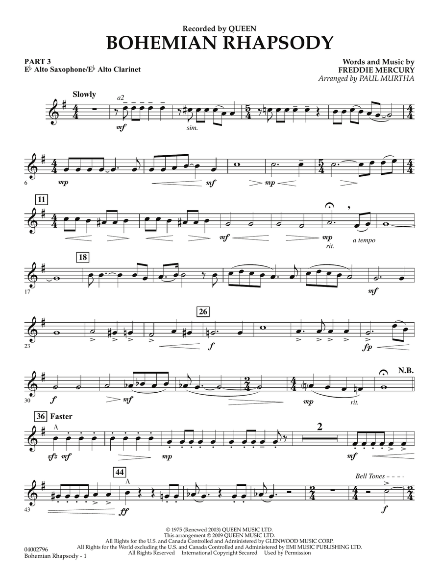 Bohemian Rhapsody - Pt.3 - Eb Alto Sax/Alto Clar. Concert Band scores gallery preview page 1