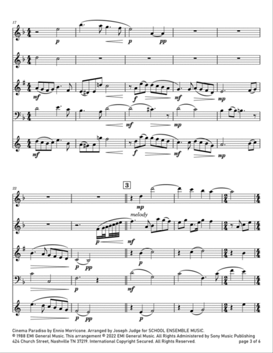 Cinema Paradiso Woodwind Quartet scores gallery preview page 3