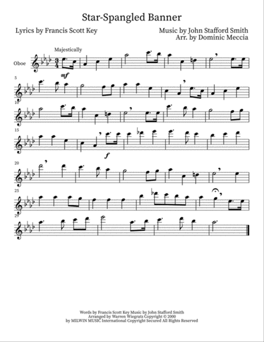 The Star Spangled Banner Oboe Solo scores gallery preview page 1