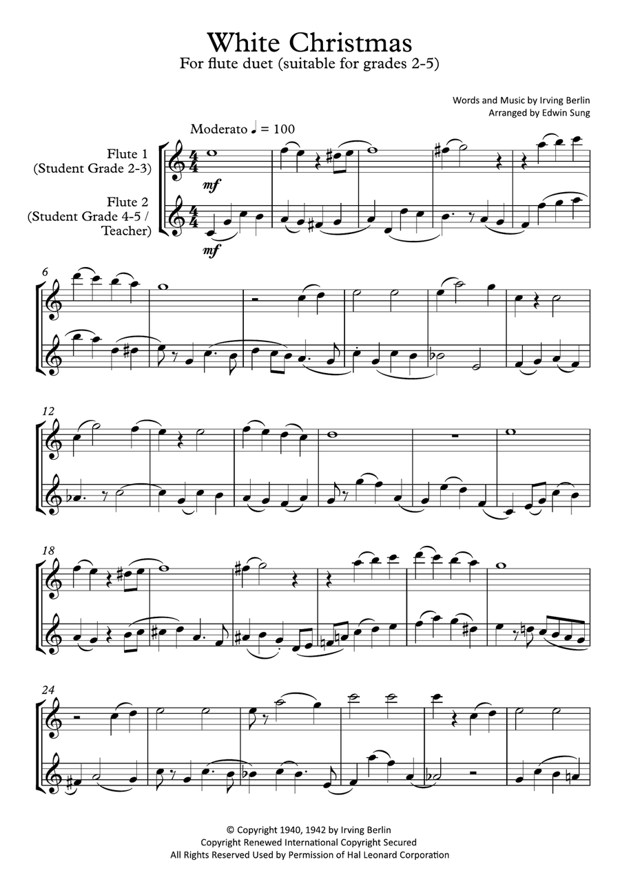 White Christmas Flute Duet scores gallery preview page 1