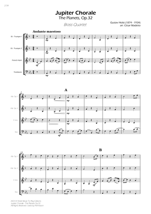 Jupiter Chorale from The Planets - Brass Quartet (Full Score) - Score Only