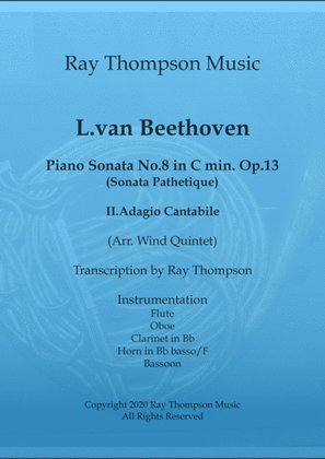 Book cover for Beethoven: Piano Sonata No.8 in C Minor Op.13 "Sonata Pathetique" Mvt.II Adagio- wind quintet