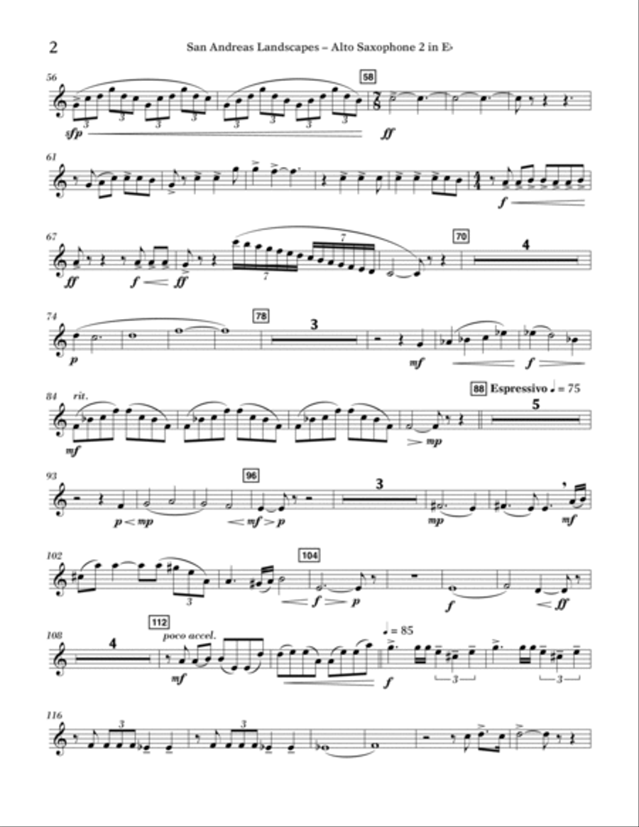 San Andreas Landscapes - Eb Alto Saxophone 2 Alto Saxophone scores gallery preview page 2