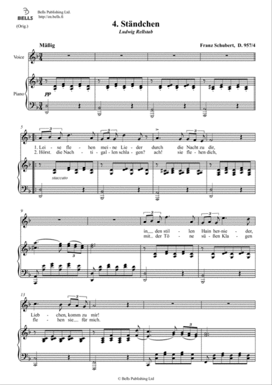 Standchen, D. 957 No. 4 (Original key. D minor) Voice Solo scores gallery preview page 1