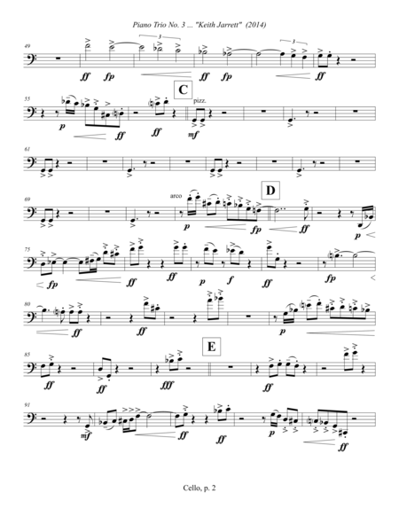 Piano Trio No. 3 ... Keith Jarrett (2014) for violin, cello and piano: cello part