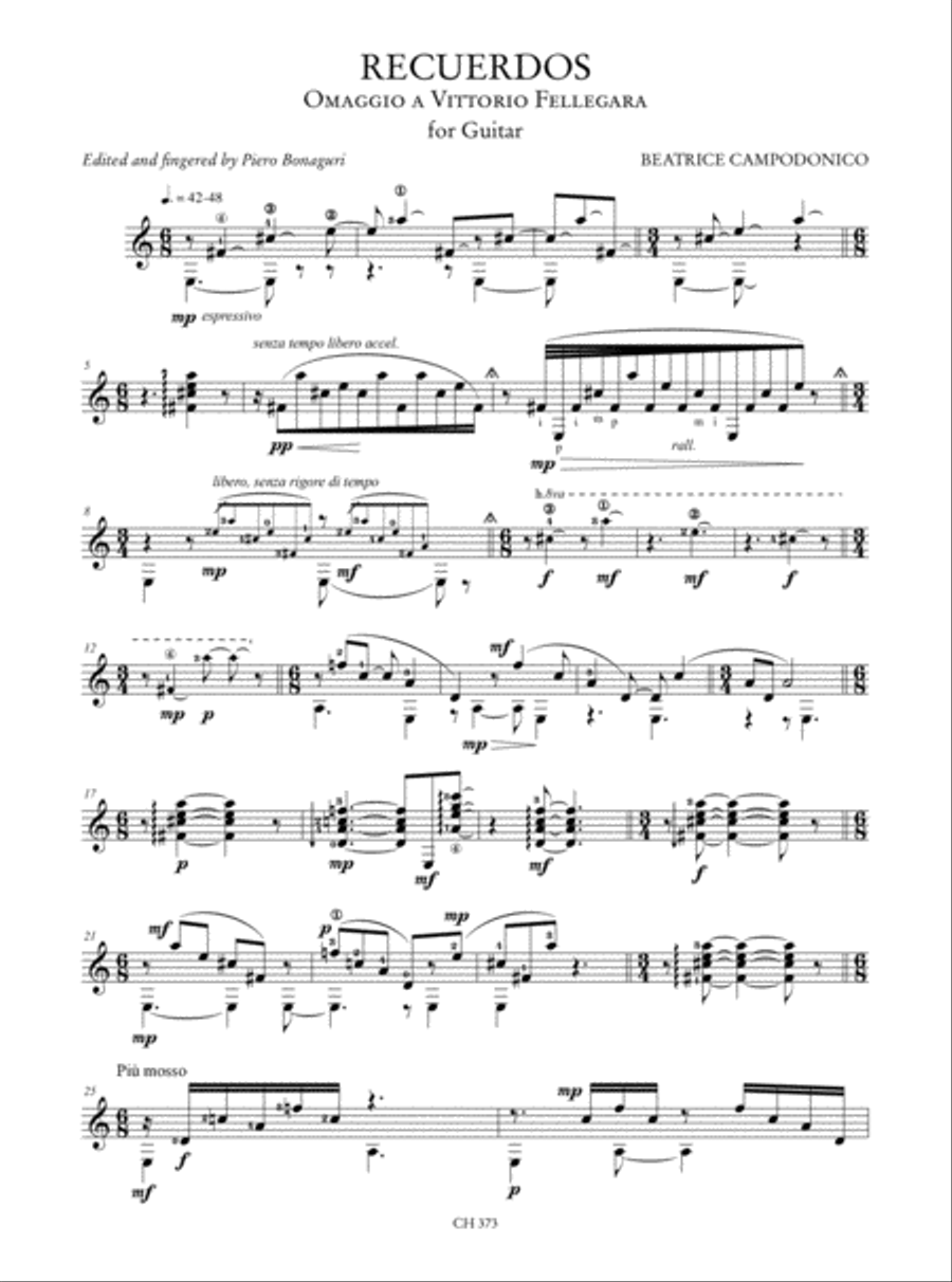 Homage to Vittorio Fellegara. An Anthology of Contemporary Music for Guitar (Arnoldi, Campodonico, Cattaneo, Dozza, Ferri, Molino, Pelis, Podera, Rota, Talmelli). Preface by Renzo Cresti Acoustic Guitar scores gallery preview page 3