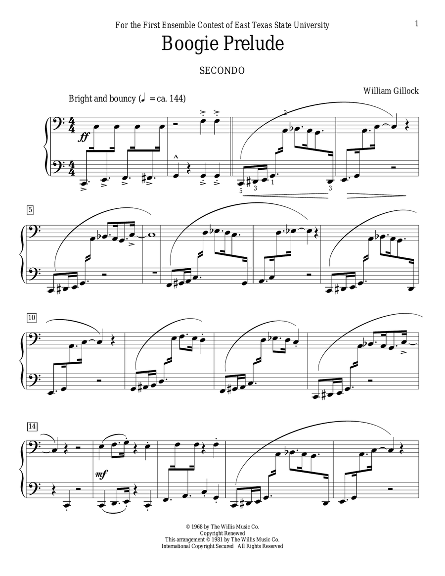 Boogie Prelude Piano Duet scores gallery preview page 1