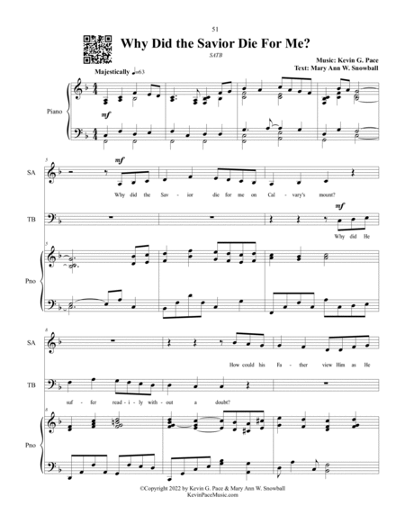 Why Did the Savior Die For Me? - sacred music for SATB choir image number null