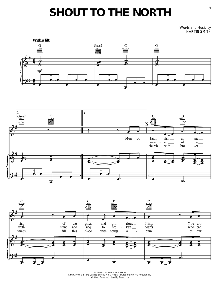 Shout To The North Piano, Vocal, Guitar scores gallery preview page 1