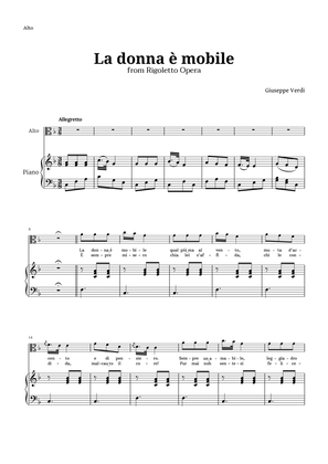 Book cover for La donna è mobile in F major for Contralto and Piano