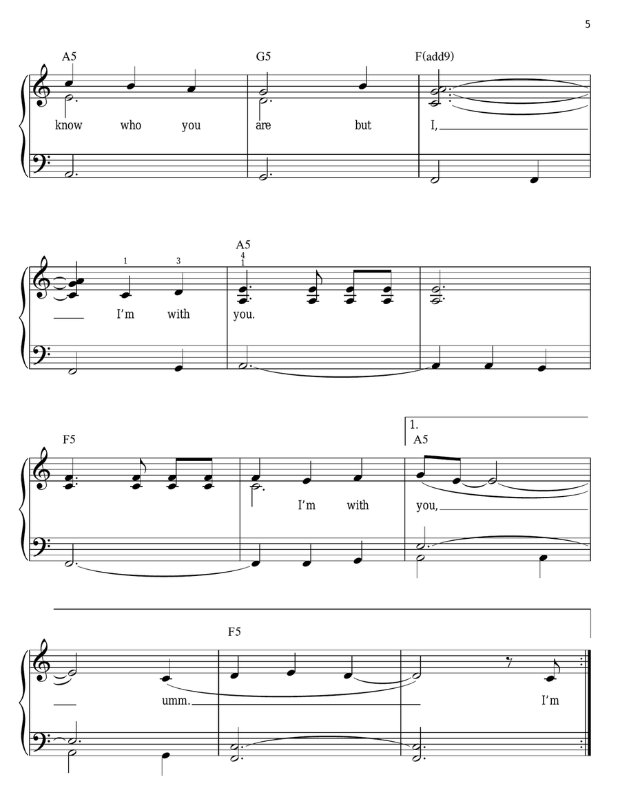 I'm With You Easy Piano scores gallery preview page 5