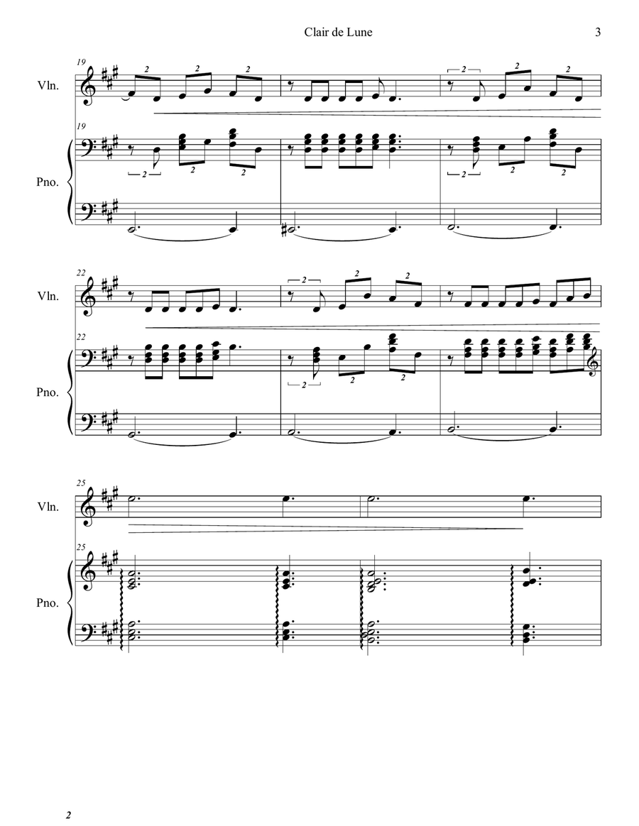 Clair de Lune Violin Solo scores gallery preview page 3