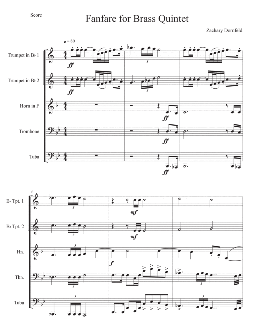 Fanfare for Brass Quintet Brass Quintet scores gallery preview page 1