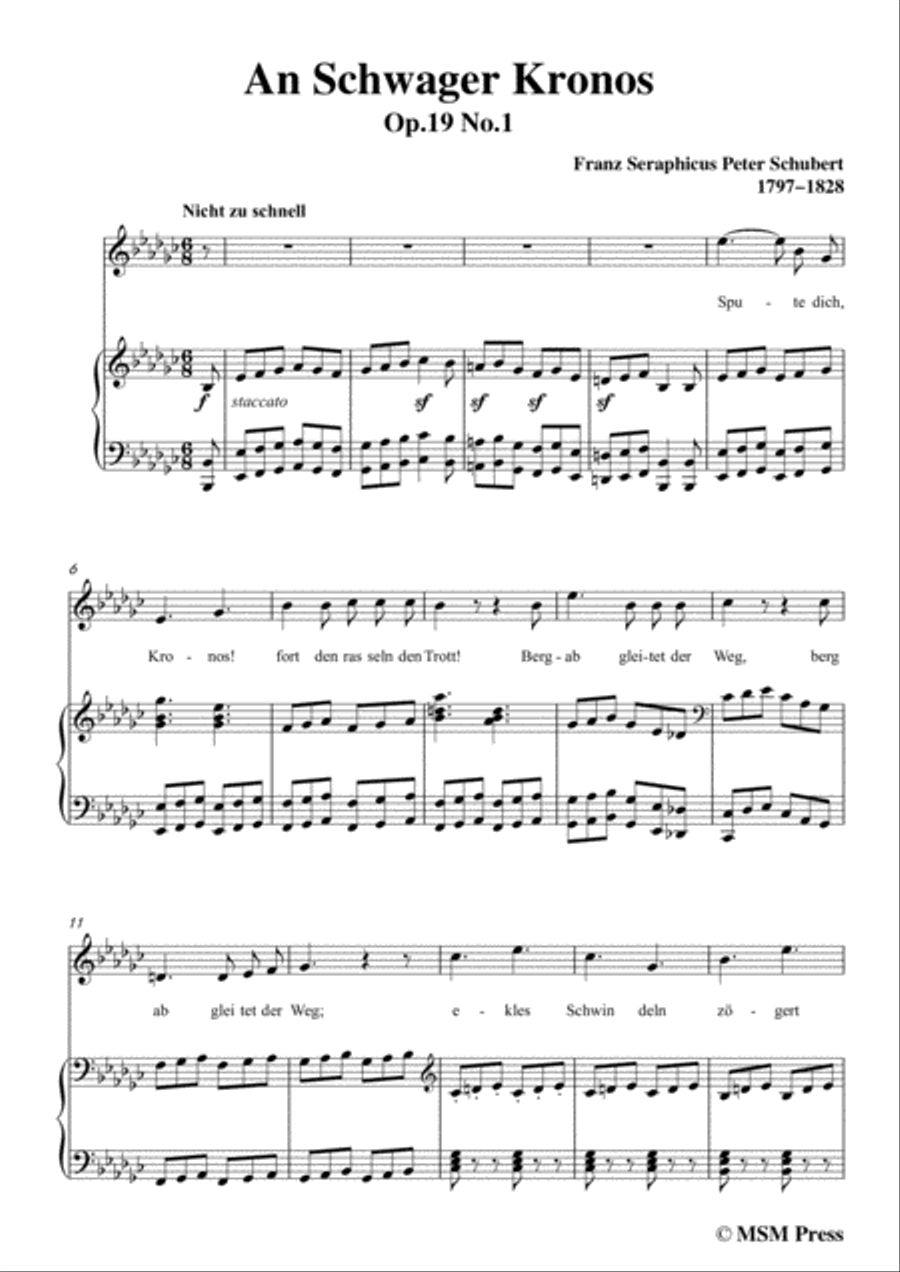 Schubert-An Schwager Kronos,Op.19 No.1,in e flat minor,for Voice&Piano Voice scores gallery preview page 3