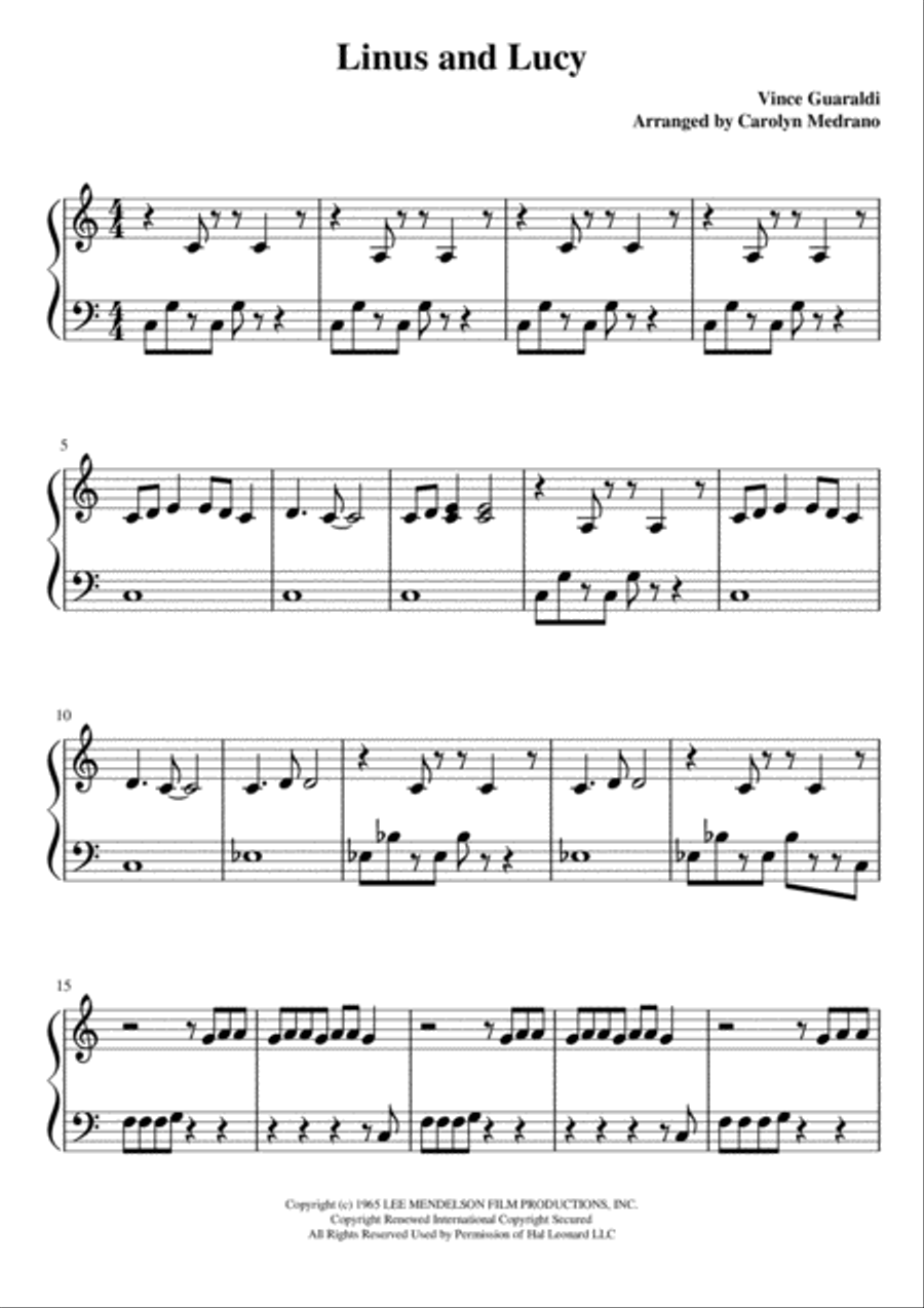 Linus And Lucy Easy Piano scores gallery preview page 1