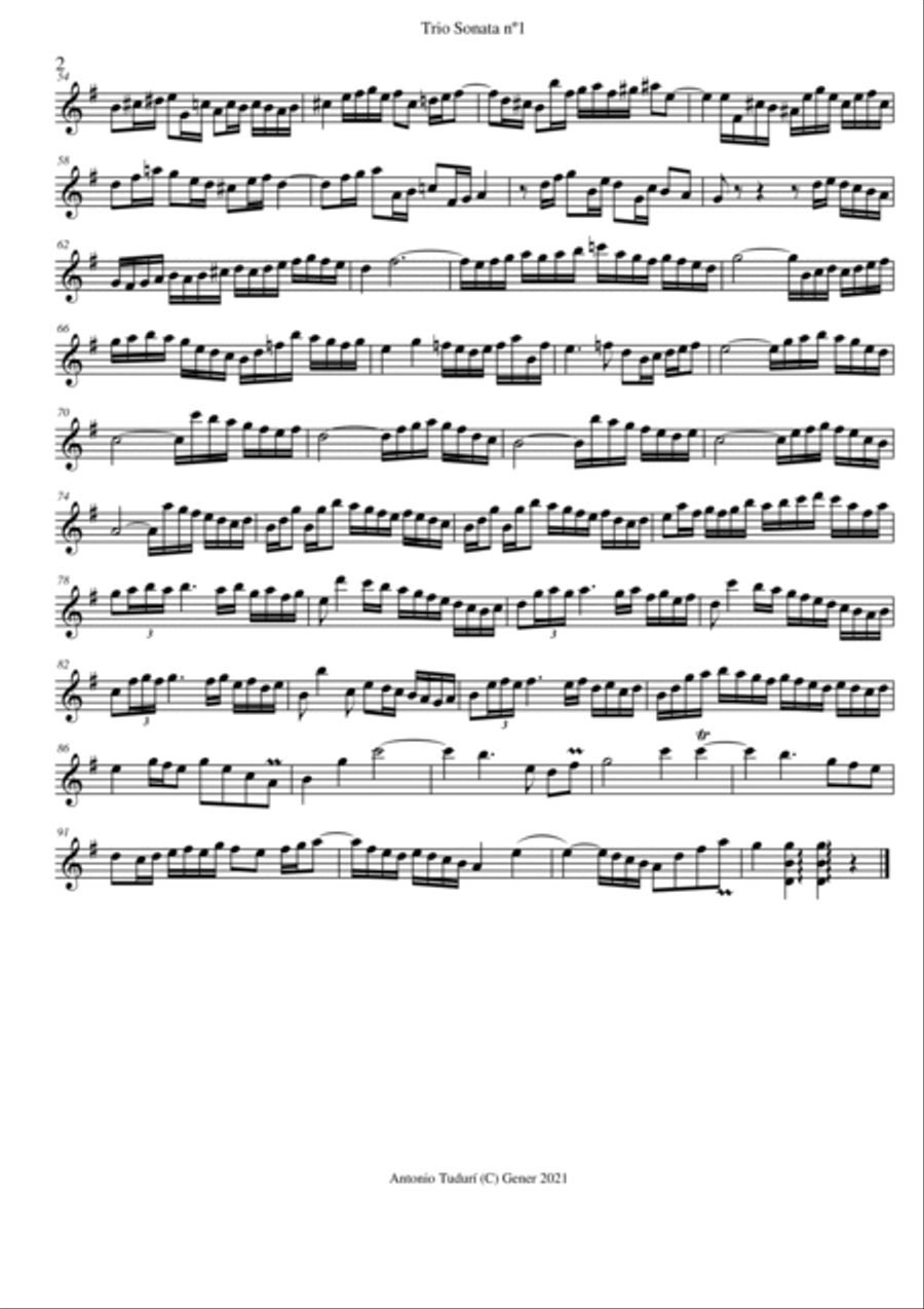 Trio sonata nº1 in G Major for flute, violin & cello/viola or 2 violins cello/viola and continuo (P Small Ensemble scores gallery preview page 2