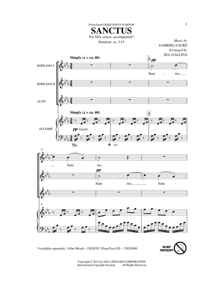 Sanctus (arr. Jill Gallina) by Gabriel Faure Choir - Digital Sheet Music