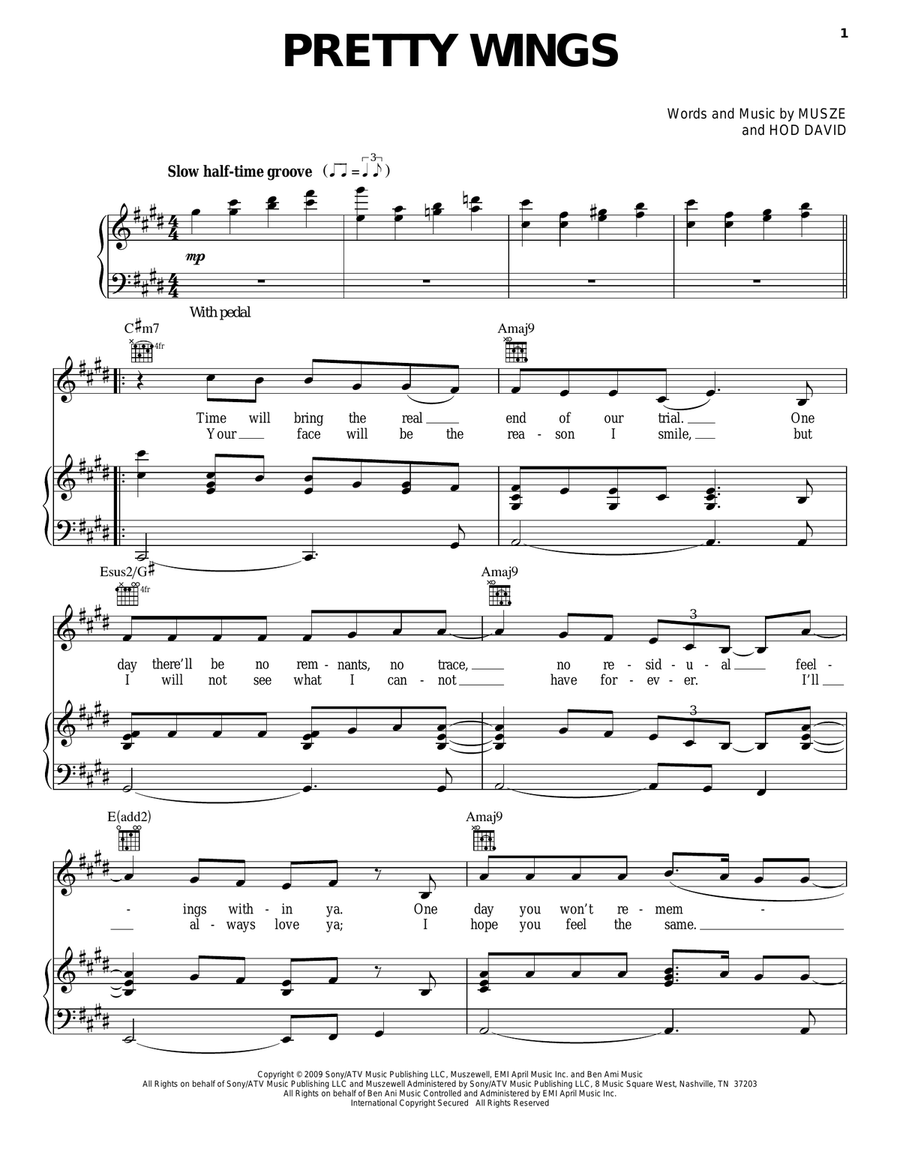 Pretty Wings Piano, Vocal, Guitar scores gallery preview page 1