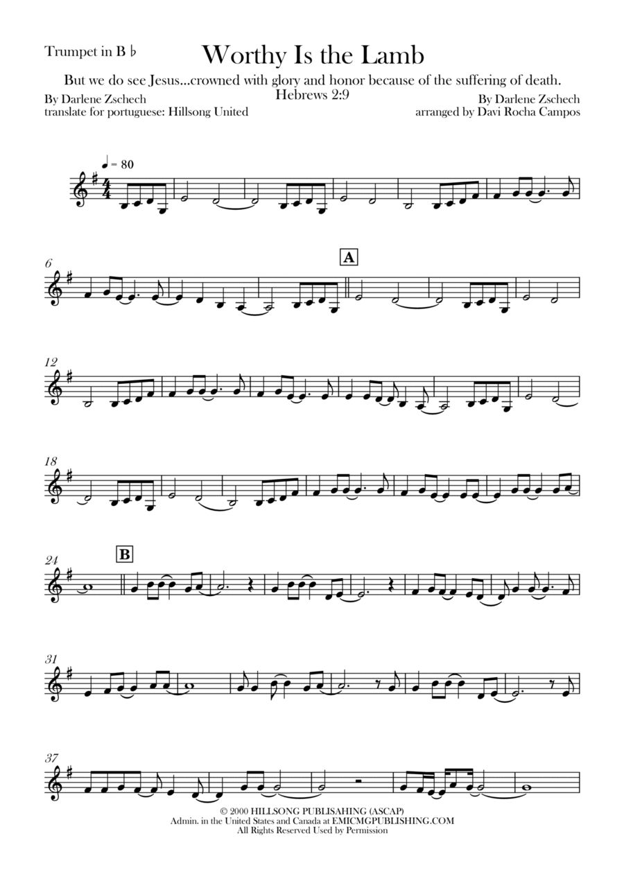 Worthy Is The Lamb B-Flat Trumpet scores gallery preview page 1