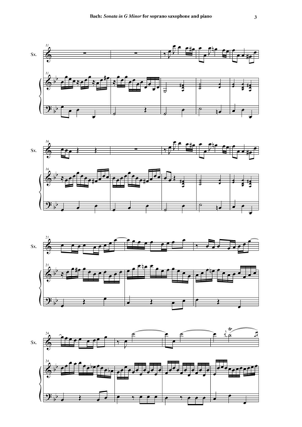 J. S. Bach: Sonata in g minor, bwv 1020, arranged for soprano saxophone and piano or harp