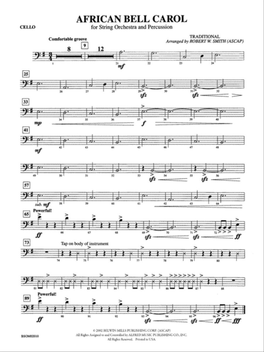 African Bell Carol (for String Orchestra and Percussion): Cello String Orchestra scores gallery preview page 1