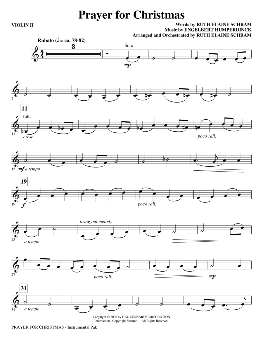 Prayer For Christmas - Violin 2 Choir scores gallery preview page 1