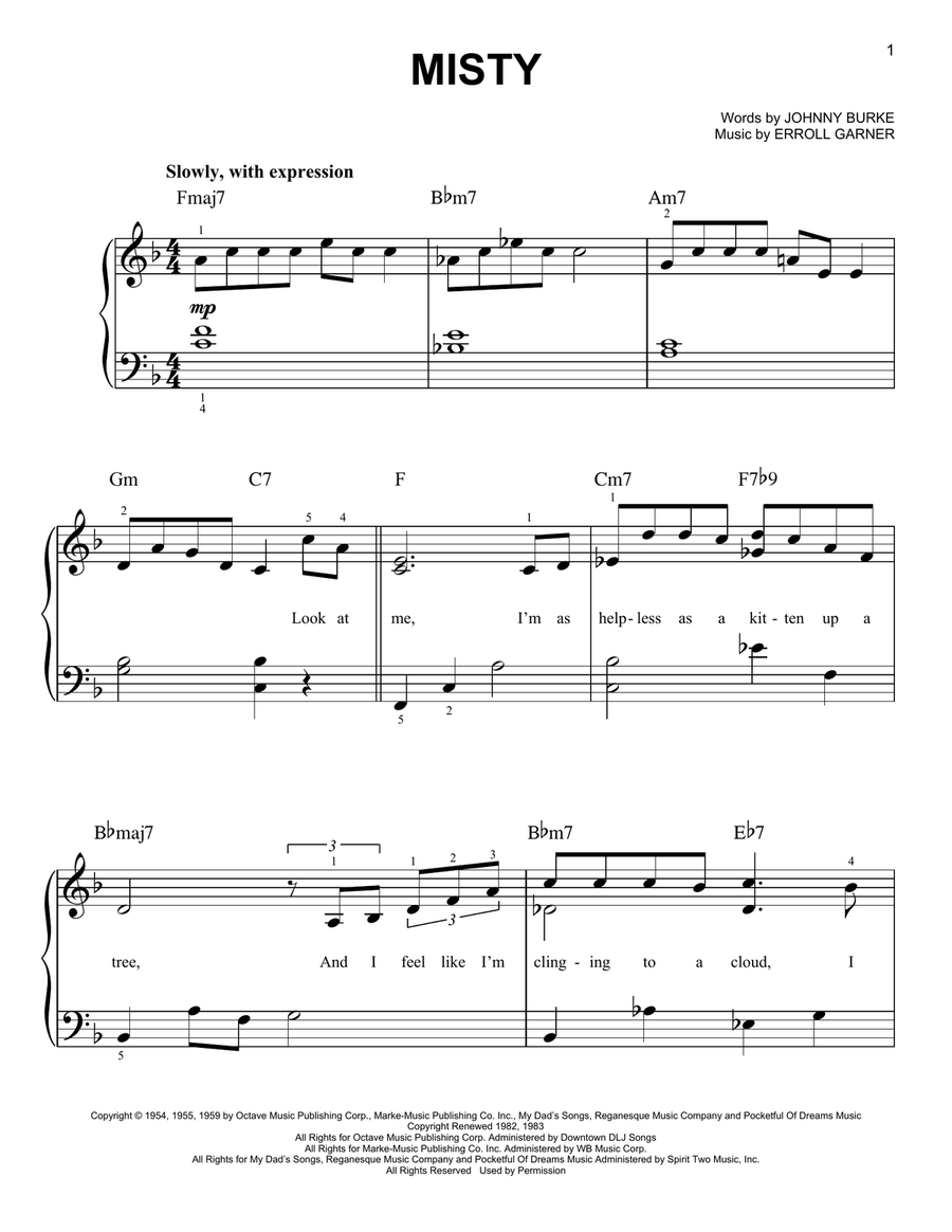 Misty by Erroll Garner Voice - Digital Sheet Music