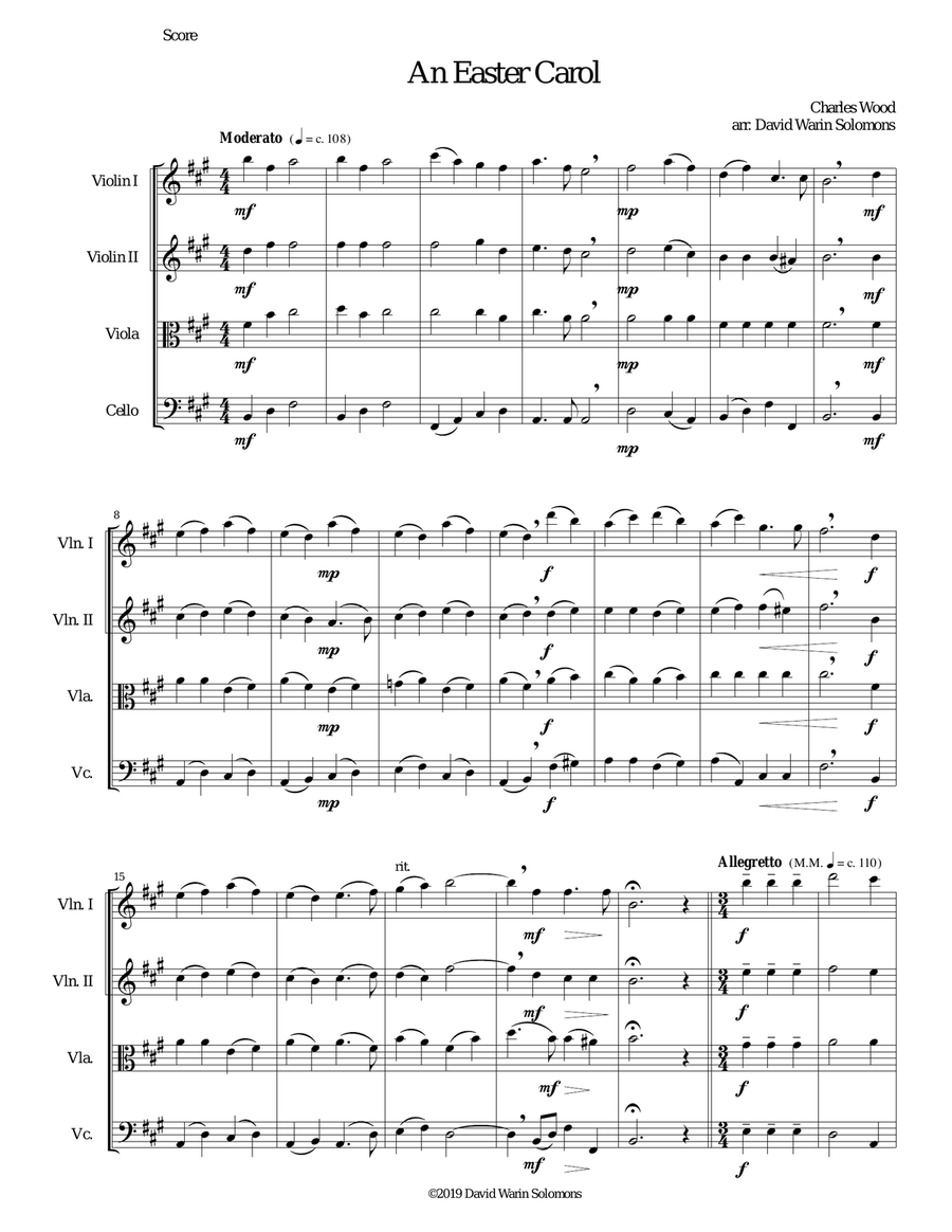 Easter Carol for string quartet String Quartet scores gallery preview page 1
